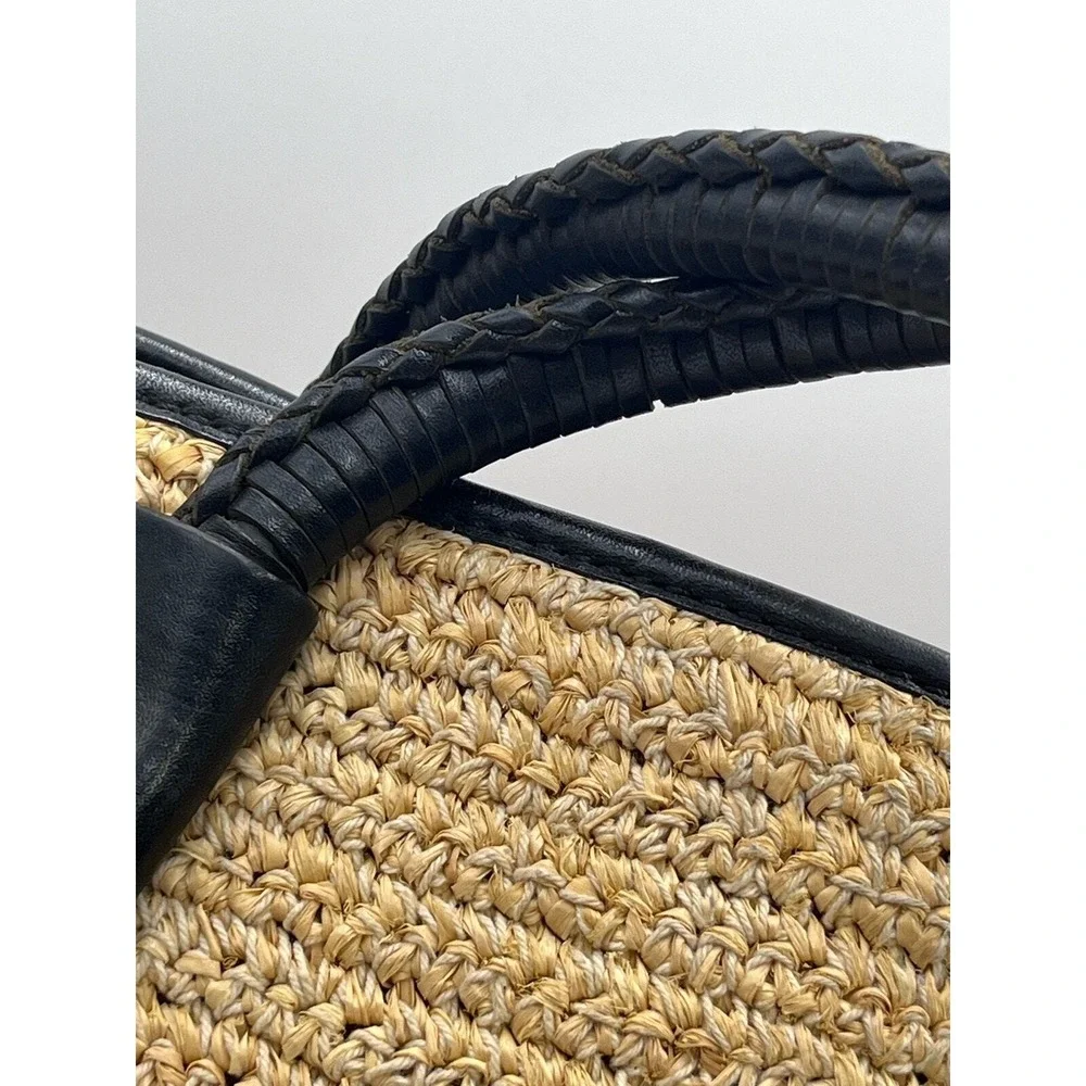 Michael Kors Vintage Leather and Wicker Braided Straw‎ Woven Shoulder Bag